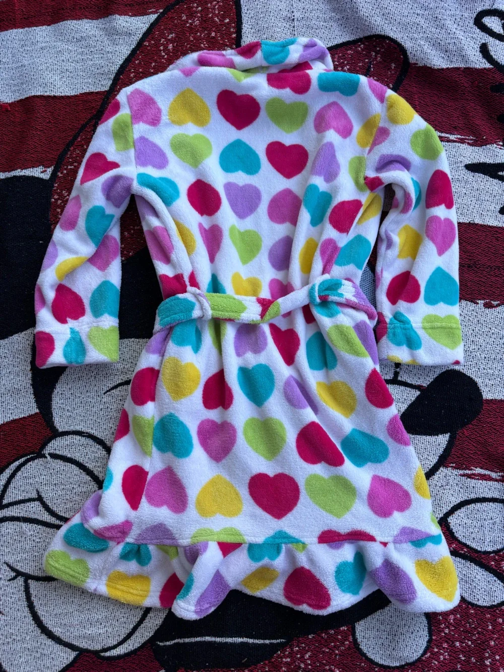 VINTAGE Y2K KOMAR KIDS MULTICOLORED HEART FLEECE ROBE SIZE LARGE 10/12